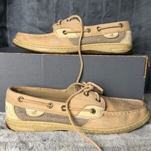 Sperry Top-Sider Womens Tan Leather Mesh Boat Shoes Loafers 9276619 Size 8.5M